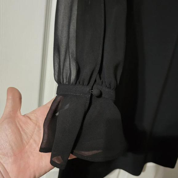 Karl Lagerfield Black Crepe Sheath Mini Dress, Sheer Chiffon Slit Sleeves, EUC! - Picture 11 of 13
